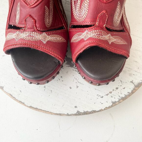 Lane Boots LEXINGTON Womens Red Wedges 7 Western Sandals Cowgirl Wooden Heels - Picture 6 of 10